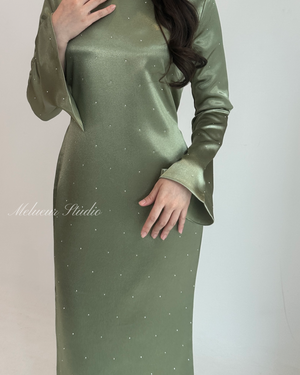 Open image in slideshow, MINOR DEFECT - Thea Beaded Satin Dress
